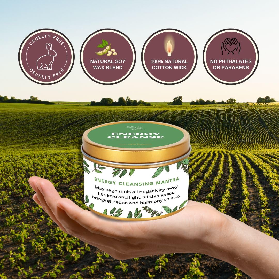 Healer's Garden Premium Sage Candle – Energy Cleansing Mantra, 6oz | Natural Soy, Paraben- & Phthalate-Free