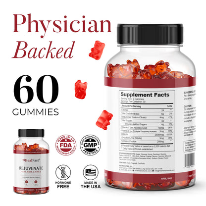 HealFast Rejuvenate Collagen Gummies – Biotin, Zinc & Vitamins (60 Count)