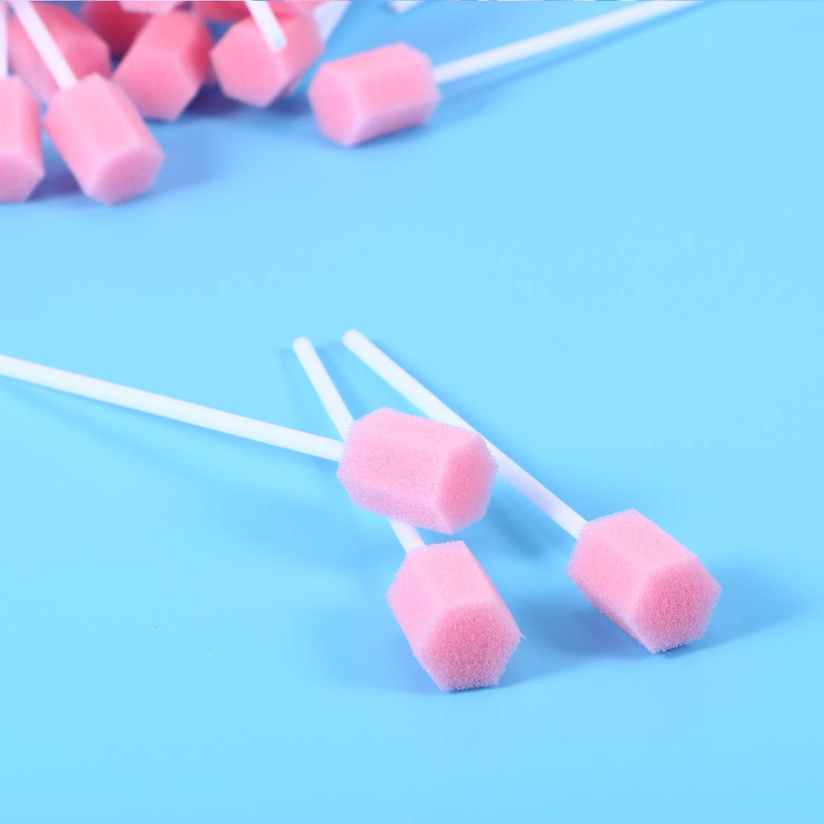 Healifty 200Pcs Disposable Oral Swabs - Pink Mouth Cleaning Sponge for Oral Care