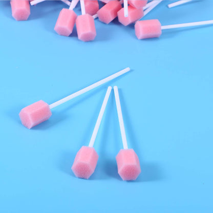 Healifty 200Pcs Disposable Oral Swabs - Pink Mouth Cleaning Sponge for Oral Care