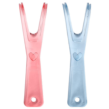 Healifty Dental Floss Holder - 2 Pack Reusable Floss Handles (Pink/Blue)