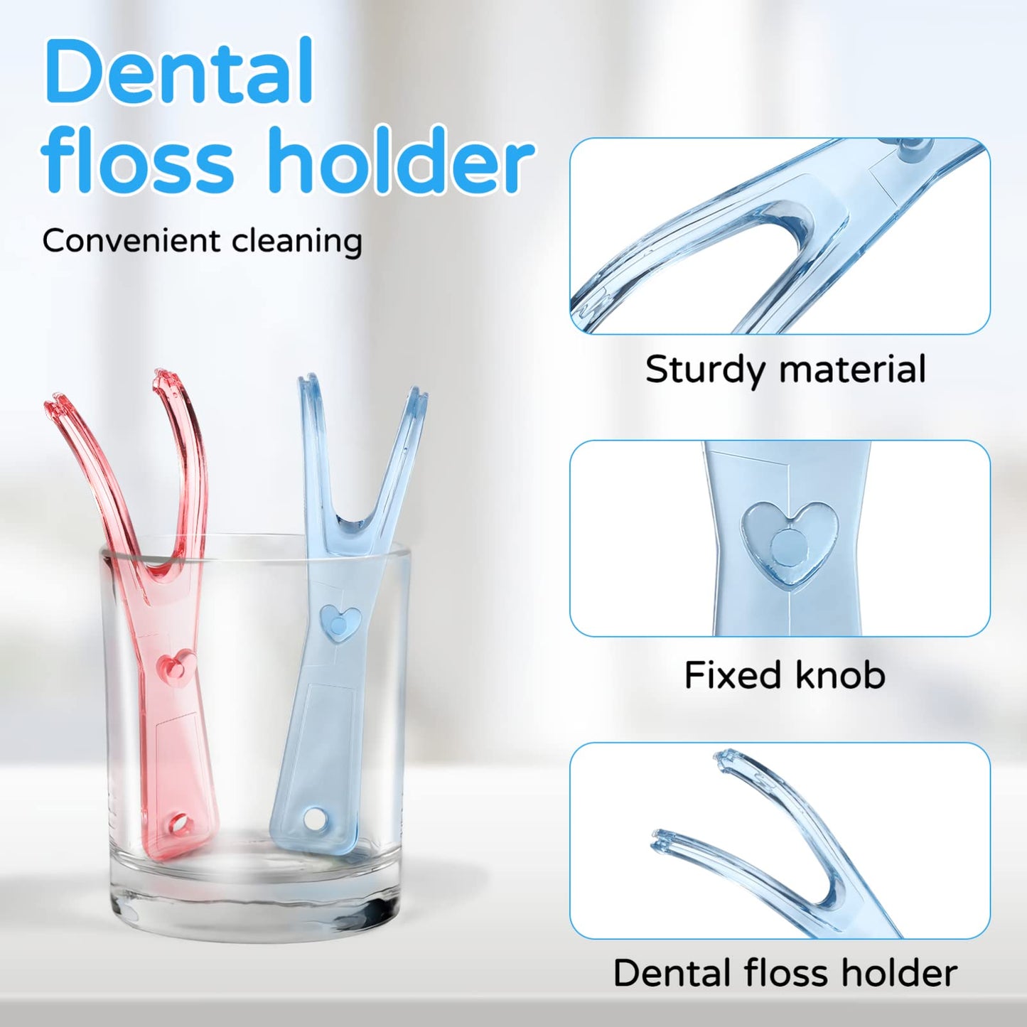 Healifty Dental Floss Holder - 2 Pack Reusable Floss Handles (Pink/Blue)