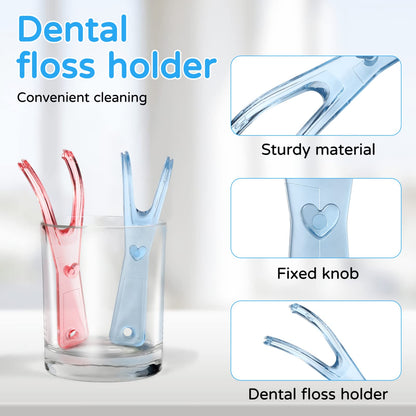 Healifty Dental Floss Holder - 2 Pack Reusable Floss Handles (Pink/Blue)