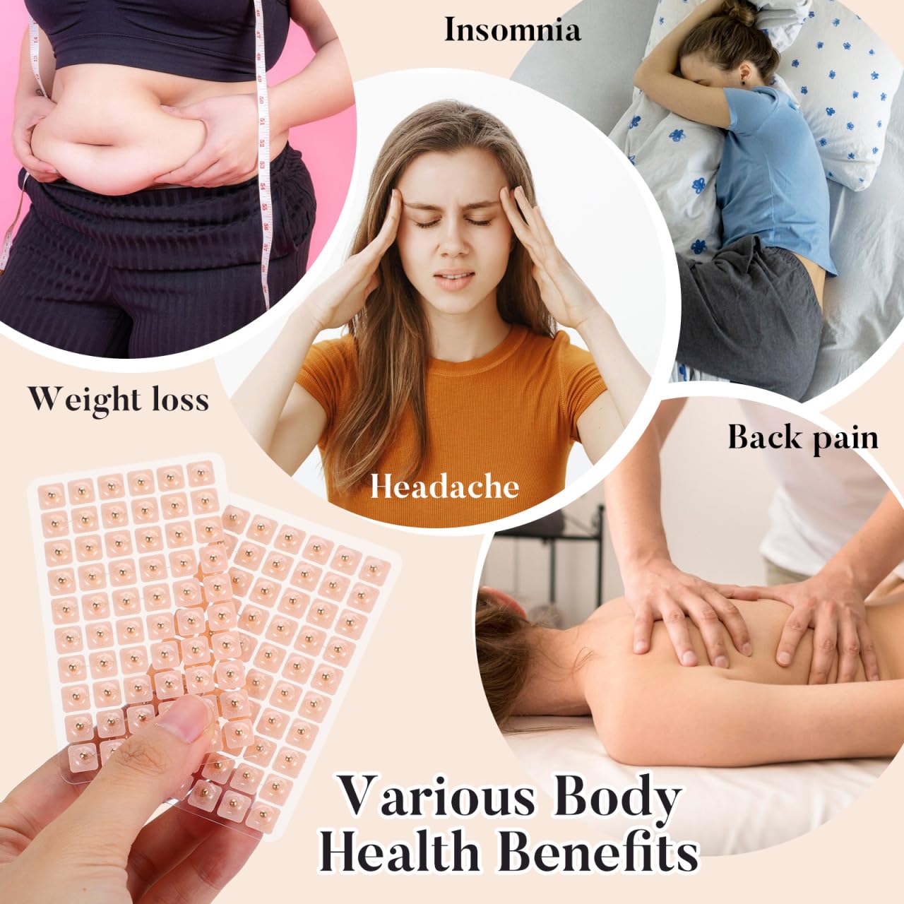 Healifty 600 Magnetic Ear Seeds – Stainless Steel Ear Patches for Headache, Back Pain