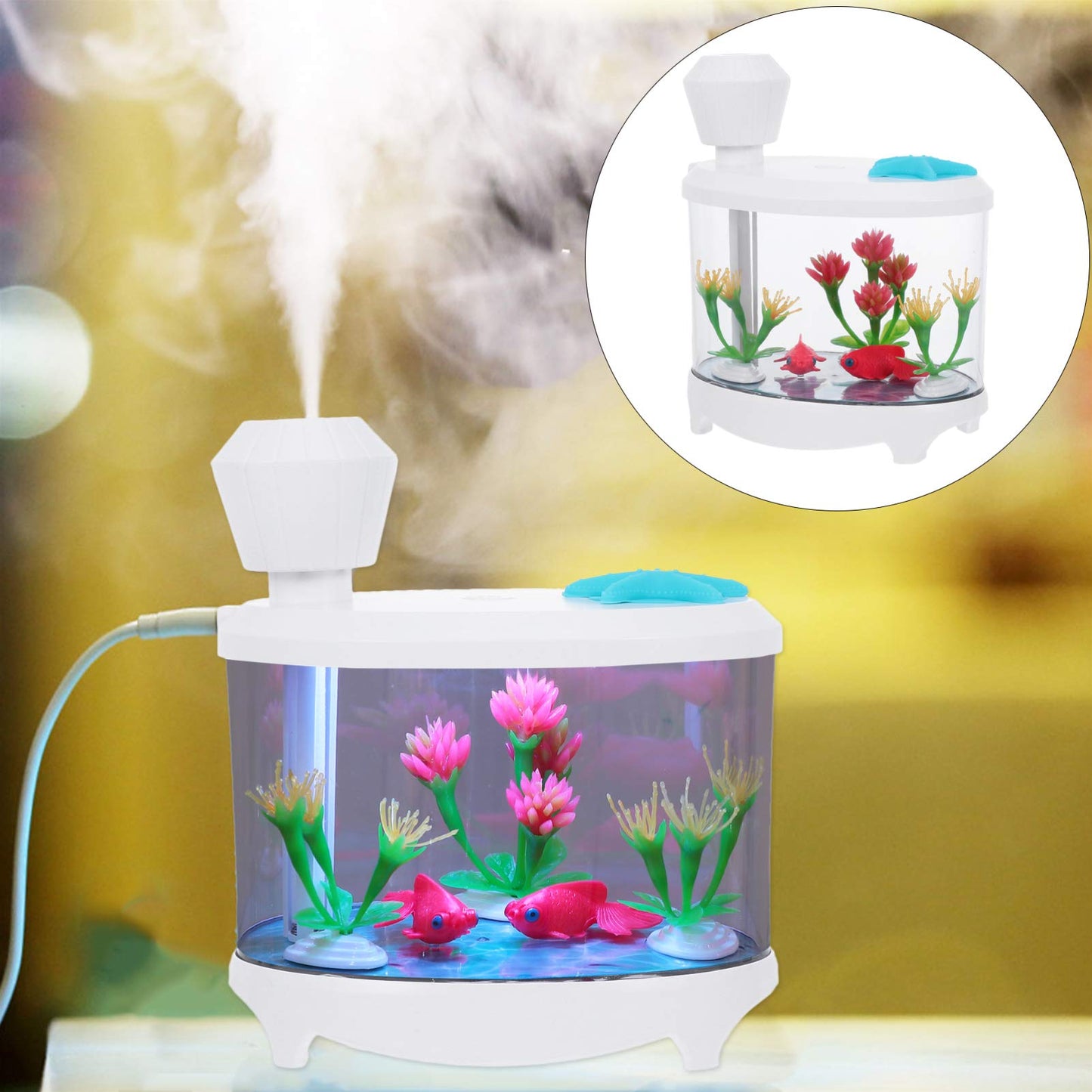 Healifty USB Humidifier – Cute Fish Tank Diffuser, Night Light & Desk Humidifier