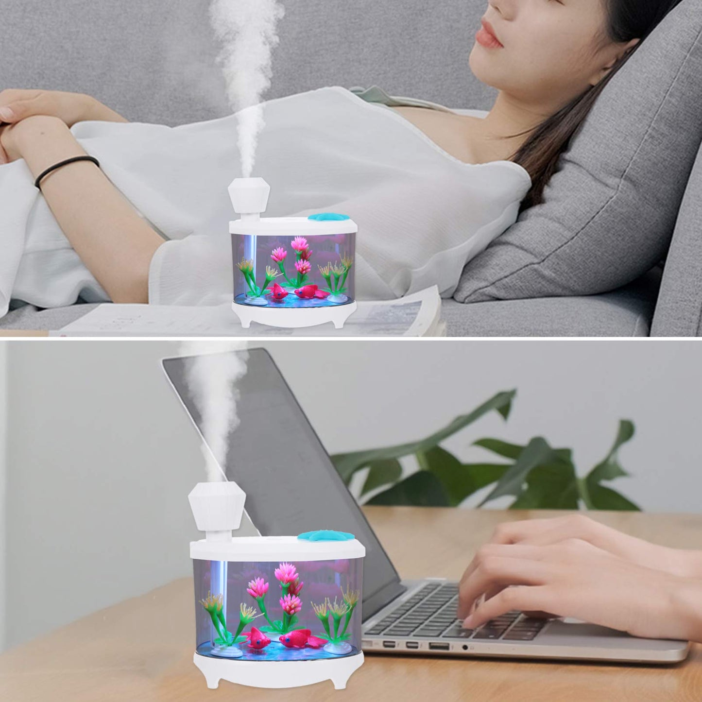 Healifty USB Humidifier – Cute Fish Tank Diffuser, Night Light & Desk Humidifier