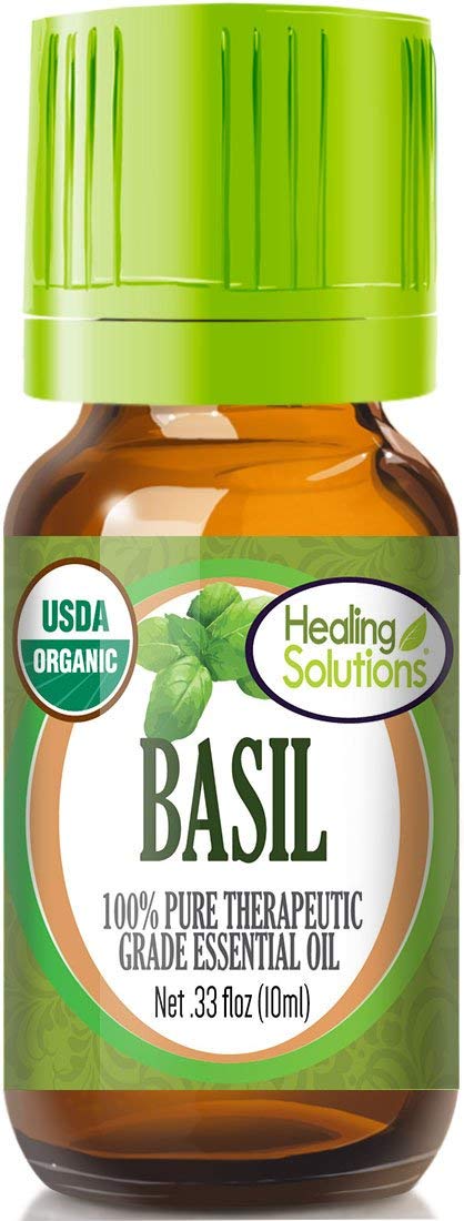 Healing Solutions Basil Essential Oil 0.33 oz – Organic & Undiluted
