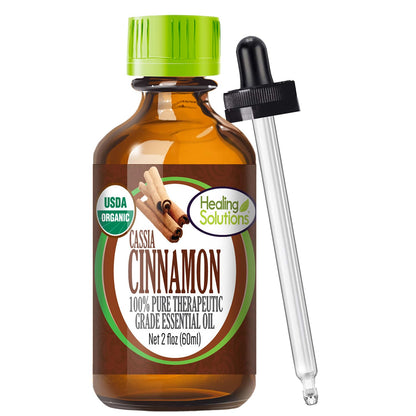 Healing Solutions Organic Cinnamon Cassia Essential Oil (60 ml / 2 oz) – Therapeutic Grade