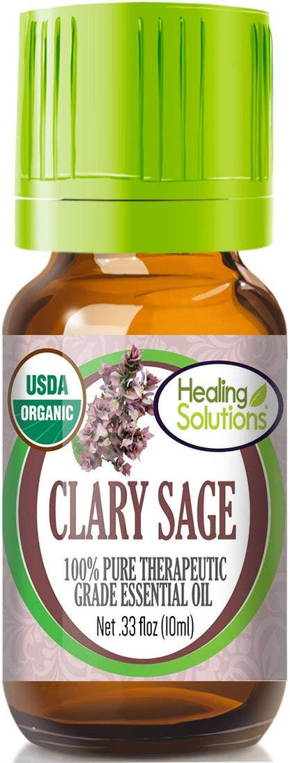 Healing Solutions Clary Sage Essential Oil 0.33 oz – Organic & Pure