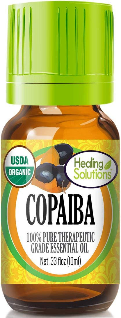 Healing Solutions Copaiba Essential Oil 0.33 oz (10ml) – Organic, Pure & Undiluted for Hair, Diffuser & Skin