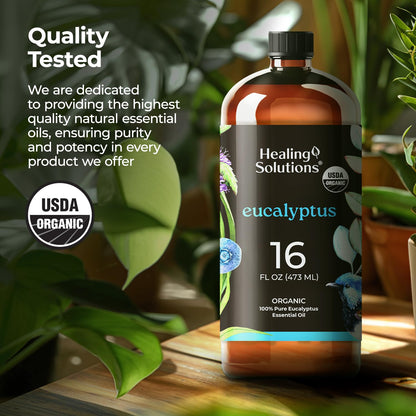 Healing Solutions Organic Eucalyptus Oil 16oz – Bulk for Diffusers & More