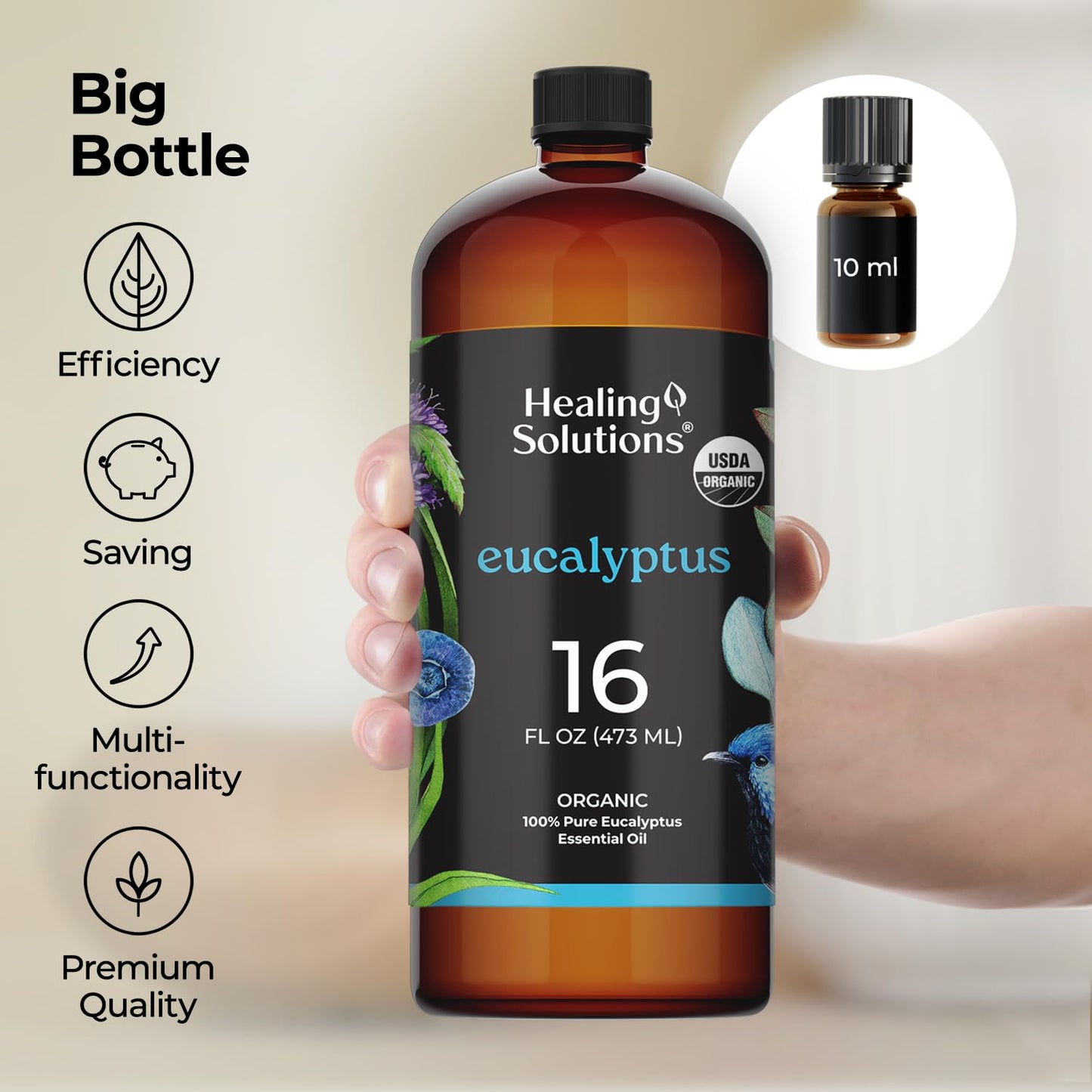 Healing Solutions Organic Eucalyptus Oil 16oz – Bulk for Diffusers & More