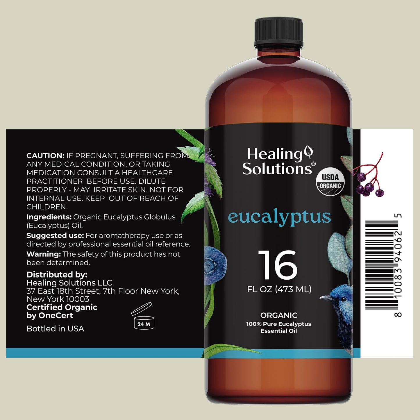 Healing Solutions Organic Eucalyptus Oil 16oz – Bulk for Diffusers & More
