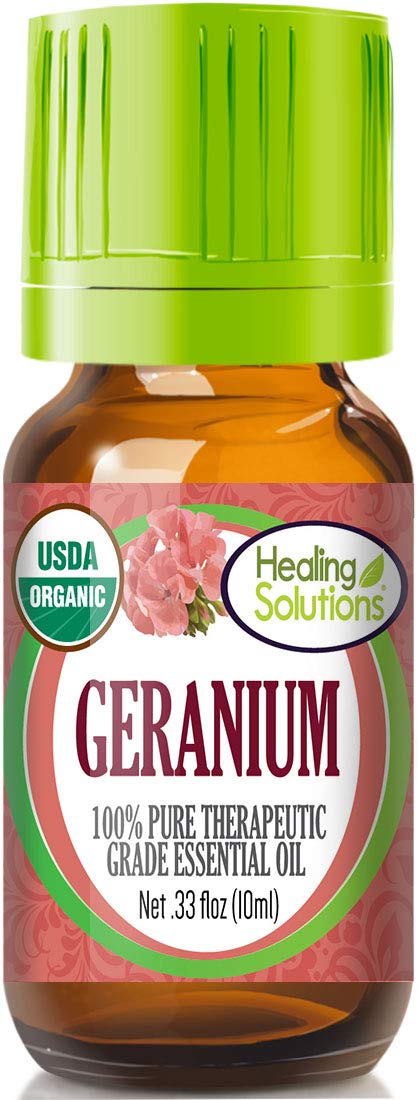 Healing Solutions Geranium Essential Oil – 0.33 oz (10 ml) – Organic, Pure & Undiluted