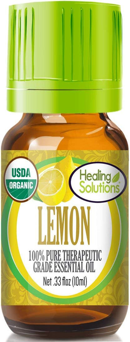 Healing Solutions Lemon Essential Oil – Organic 0.33 oz (10 ml) – Pure, Undiluted, Diffuser & Aromatherapy