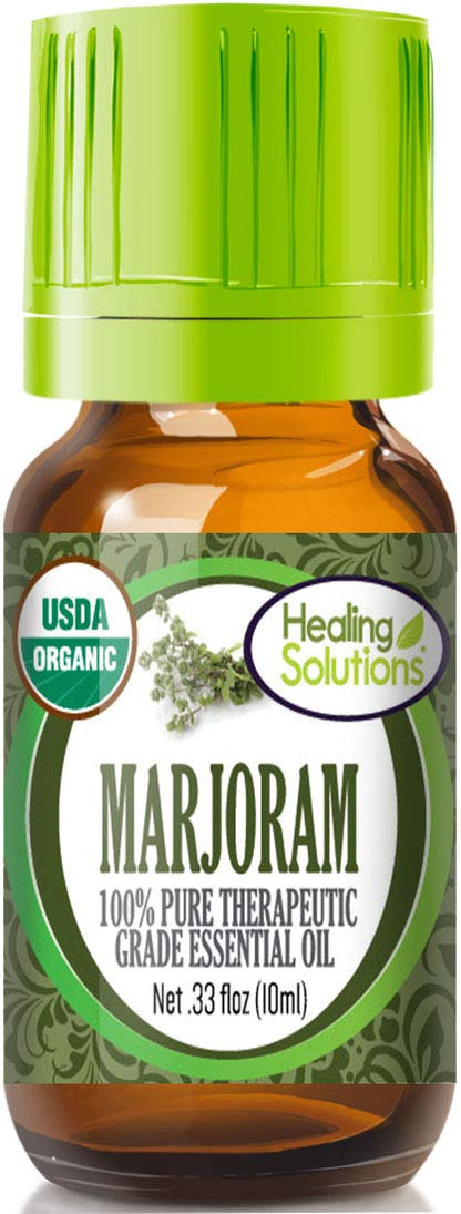 Healing Solutions Organic Marjoram Essential Oil 0.33 oz – Pure Marjoram Oil for Hair, Skin & Aromatherapy