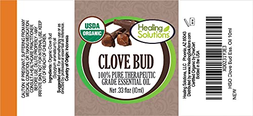 Healing Solutions Organic Clove Bud Oil - Pure & Undiluted Clove Bud Oil, Therapeutic Grade (10ml / 0.33 oz)
