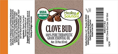 Healing Solutions Organic Clove Bud Oil - Pure & Undiluted Clove Bud Oil, Therapeutic Grade (10ml / 0.33 oz)