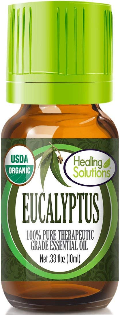Healing Solutions Organic Eucalyptus Essential Oil (10ml) – USDA Organic, Pure & Undiluted