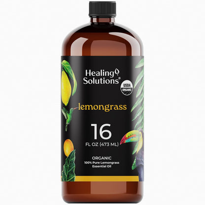 Healing Solutions Organic Lemongrass Essential Oil - 16oz Bulk for Aromatherapy
