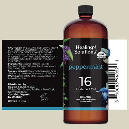 Healing Solutions Organic Peppermint Essential Oil 16oz – Bulk Mint Oil