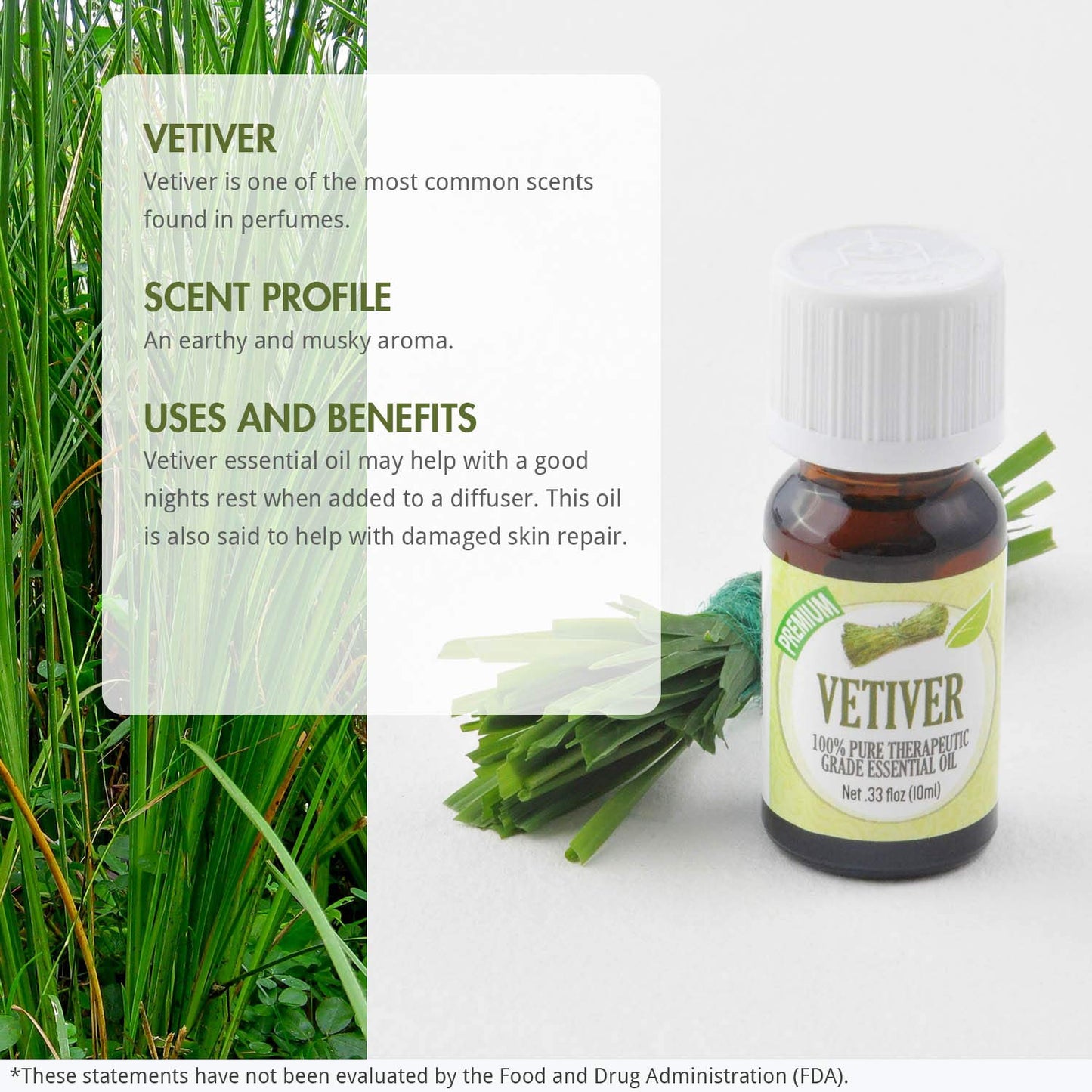 Healing Solutions Vetiver Essential Oil 0.33 oz (10 ml) – Organic, Pure, Therapeutic Grade