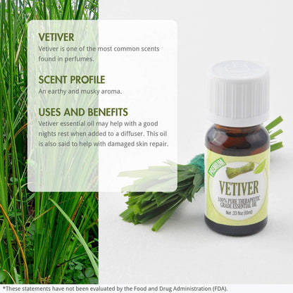 Healing Solutions Vetiver Essential Oil 0.33 oz (10 ml) – Organic, Pure, Therapeutic Grade