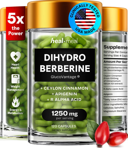 HealMeal Dihydroberberine – Organic Berberine with Cinnamon & RLA, 120 Caps