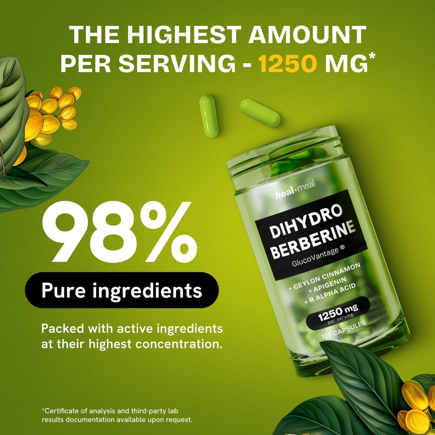 HealMeal Dihydroberberine – Organic Berberine with Cinnamon & RLA, 120 Caps