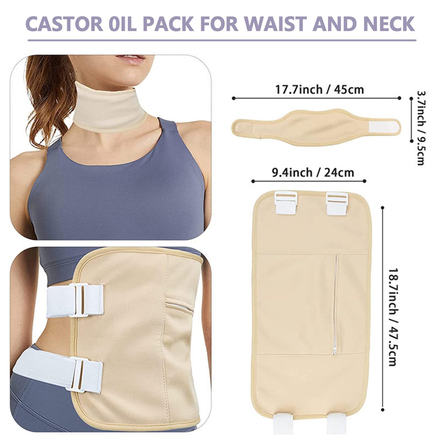 Healo Castor Oil Pack Wrap Kit – 3.38 oz, Reusable Wraps & Adjustable Straps