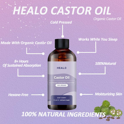 Healo Castor Oil Pack Wrap Kit | Organic Castor Oil for Stomach, Neck & Body | Adjustable, Reusable 3.38 oz