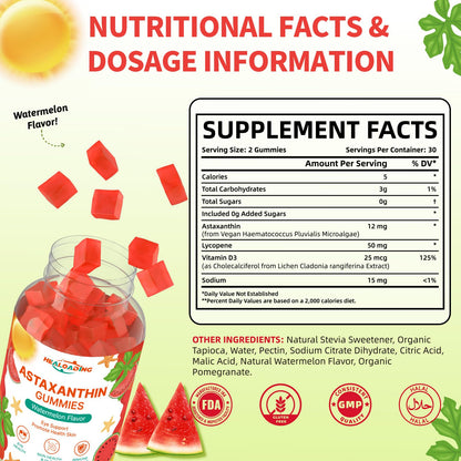 HEALOADING Astaxanthin 12mg Gummies – Eye, Skin, Joint & Immune Support (60 Gummies)