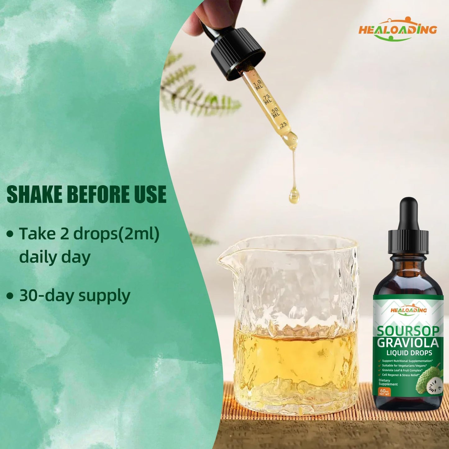 HEALOADING Soursop Bitters Drops - Organic Graviola Soursop Extract for Immune & Cell Support
