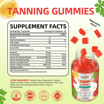 HEALOADING Tanning Gummies - Bronzing Supplement with Astaxanthin, Lycopene & Beta Carotene | Vegan & Non-GMO (30-Day)