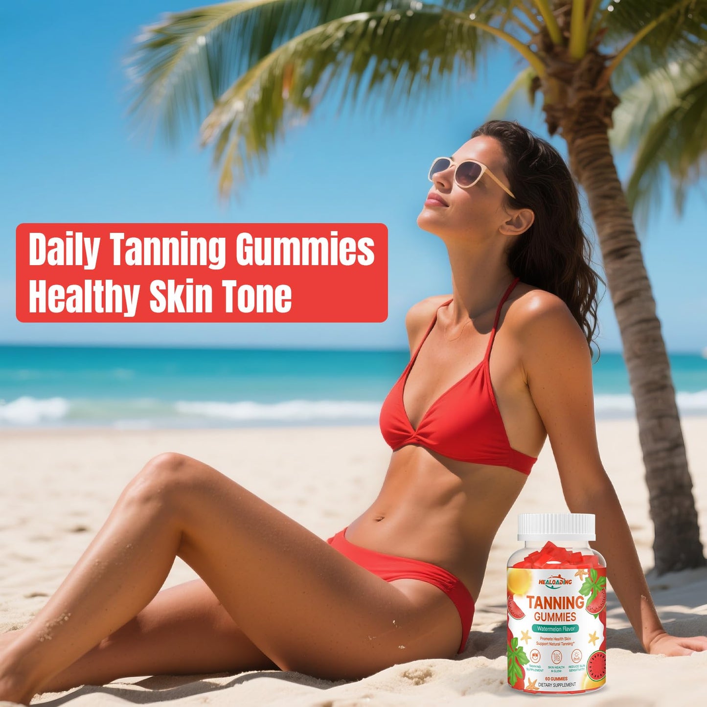 HEALOADING Tanning Gummies - Bronzing Supplement with Astaxanthin, Lycopene & Beta Carotene | Vegan & Non-GMO (30-Day)