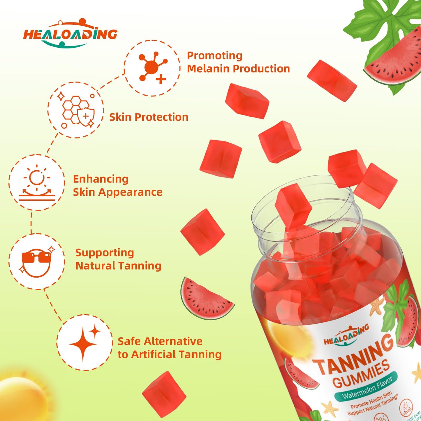 HEALOADING Tanning Gummies for Adults | Astaxanthin, Lycopene & Zinc