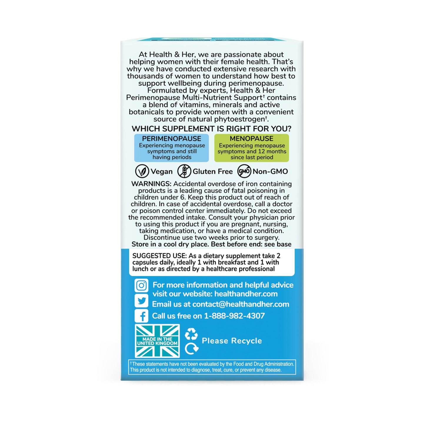 Health & Her Perimenopause Supplement for Women – UK’s No.1, Vegan & Gluten-Free (60 ct)