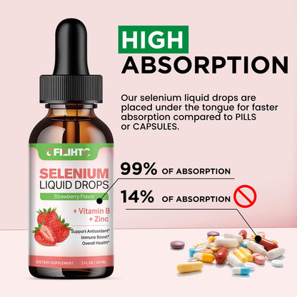 2 Pack Selenium Liquid Drops - 200mcg, Vitamin B Complex & Zinc, Strawberry Flavor | Immune Support & Heart Health