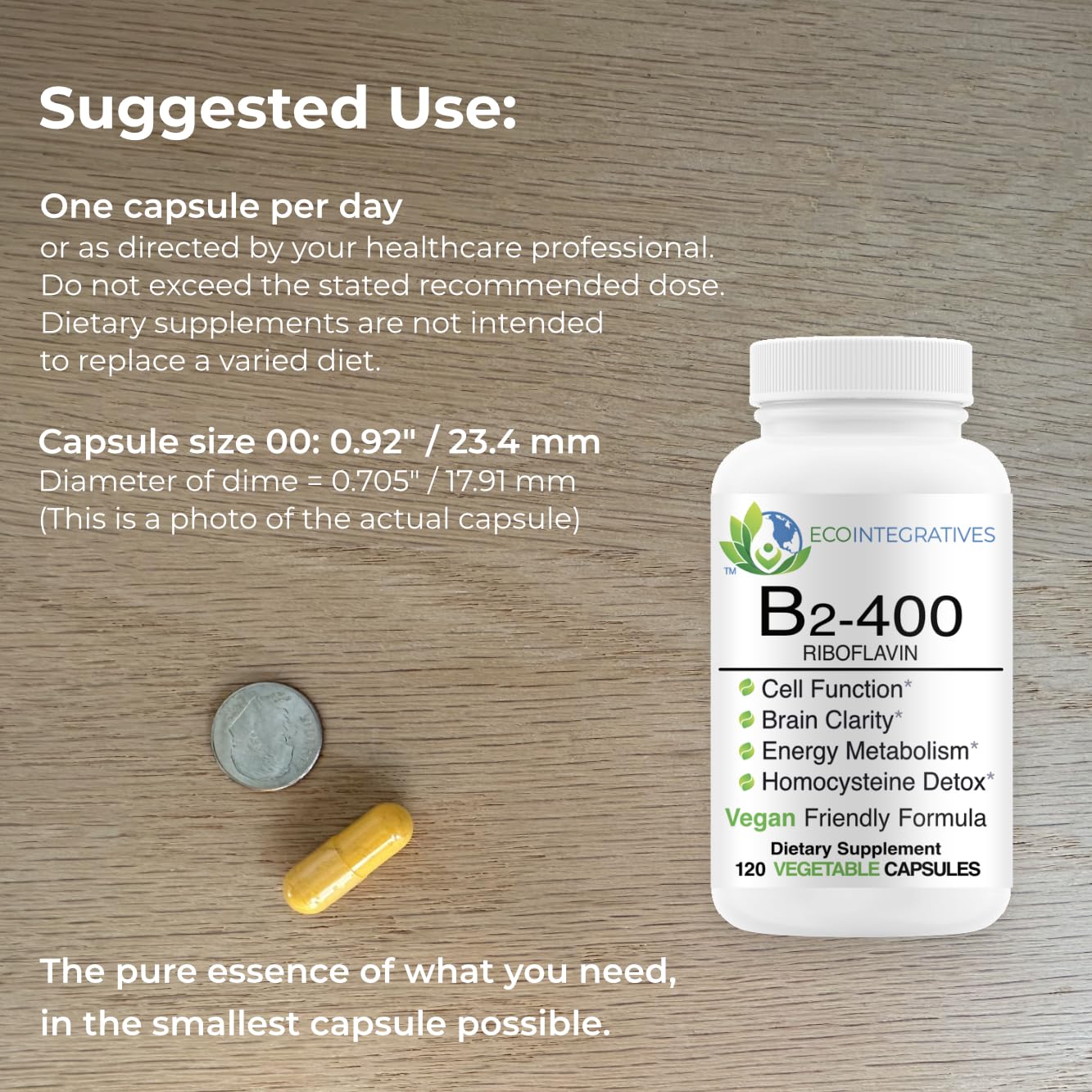 EcoIntegratives B2-400 Pure Riboflavin – Energy, Mental Clarity, Cellular Health | 120 Vegan Capsules