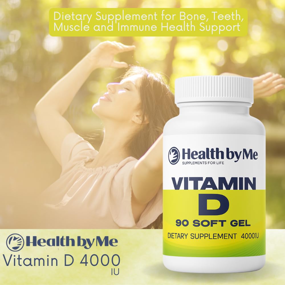 HEALTH BY ME Vitamin D3 4000 IU Softgels – Supports Bones, Teeth, Muscles & Immune Health