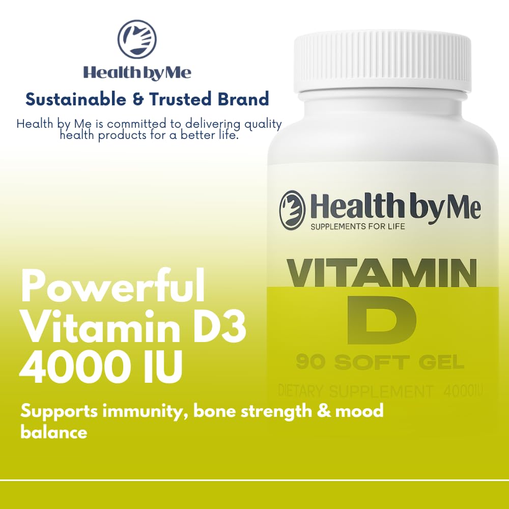 HEALTH BY ME Vitamin D3 4000 IU Softgels – Supports Bones, Teeth, Muscles & Immune Health
