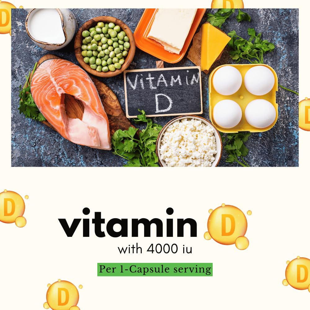 HEALTH BY ME Vitamin D3 4000 IU Softgels – Supports Bones, Teeth, Muscles & Immune Health