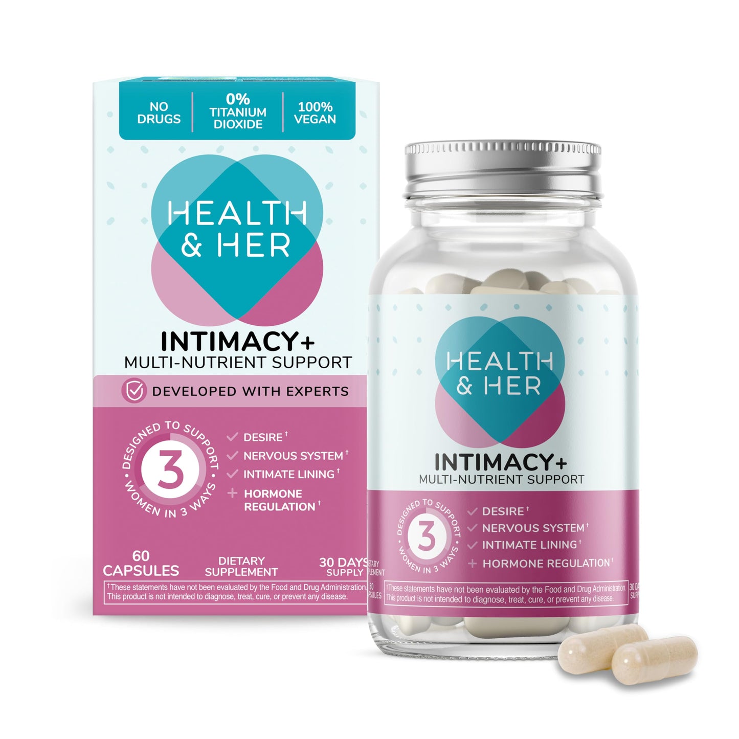 Health & Her Intimacy+ Multi-Nutrient Supplement for Women – Maca Root, Tribulus, Vegan (60 ct)
