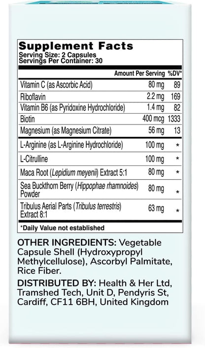 Health & Her Intimacy+ Multi-Nutrient Supplement for Women – Maca Root, Tribulus, Vegan (60 ct)