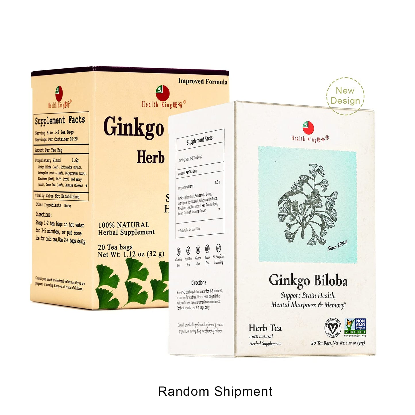 Health King Ginkgo Biloba Tea – Herbal Teabags, 20 Count Box