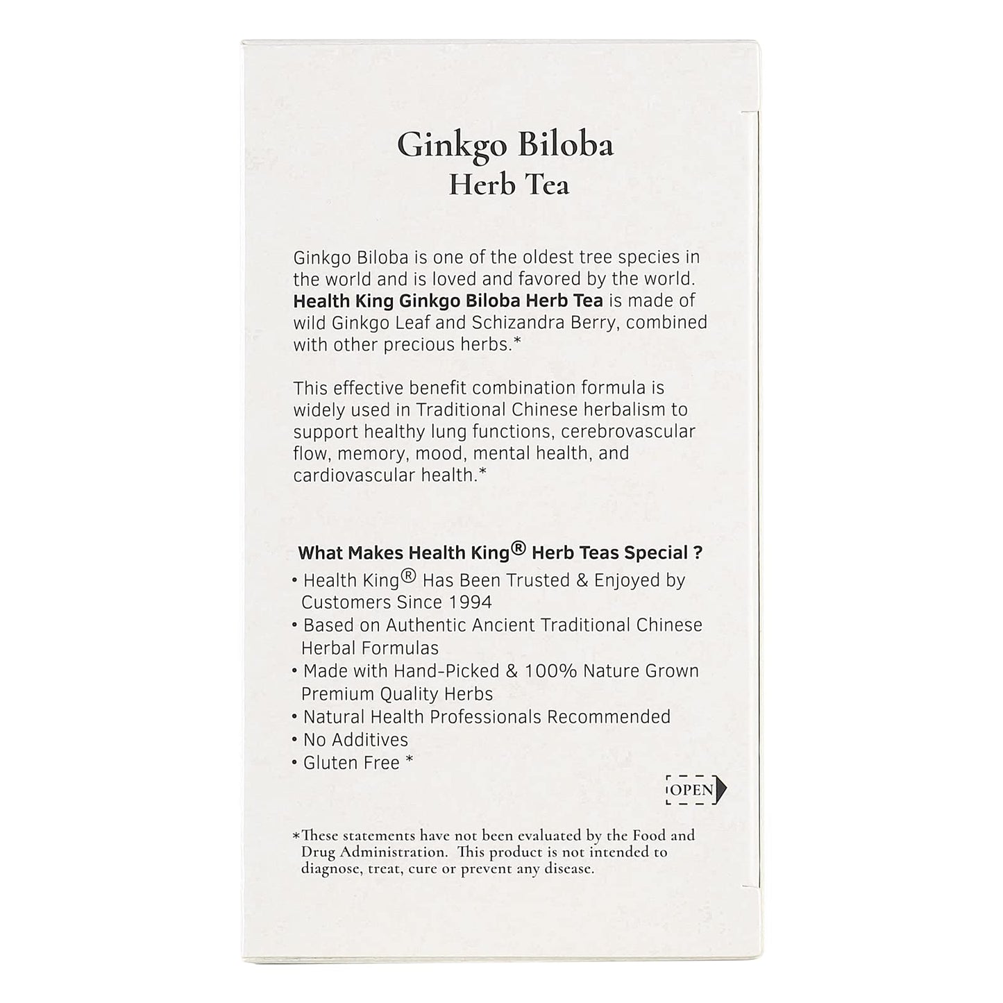 Health King Ginkgo Biloba Tea – Herbal Teabags, 20 Count Box