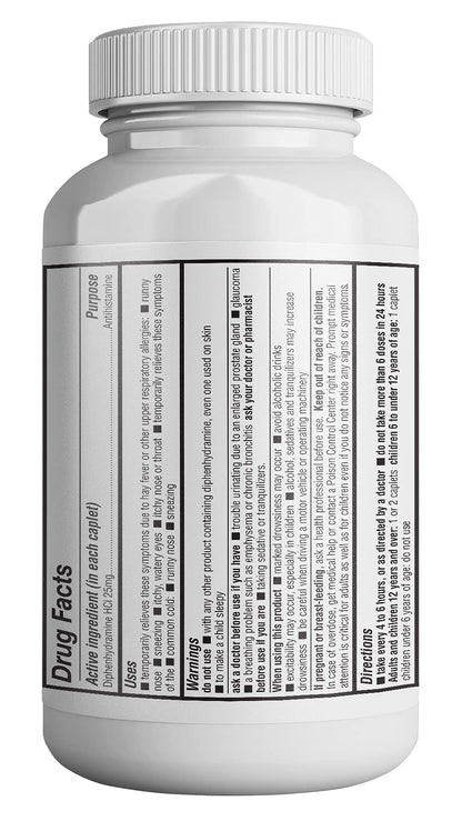 HEALTH LFE Allergy Relief Caplets 25 mg Diphenhydramine HCl – Pack of 2 (2000 Count) for Children & Adults