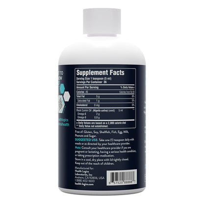 Health Logics Black Seed Oil - Cold Pressed Black Cumin Seed Oil 6 oz | Omega 6 & 9