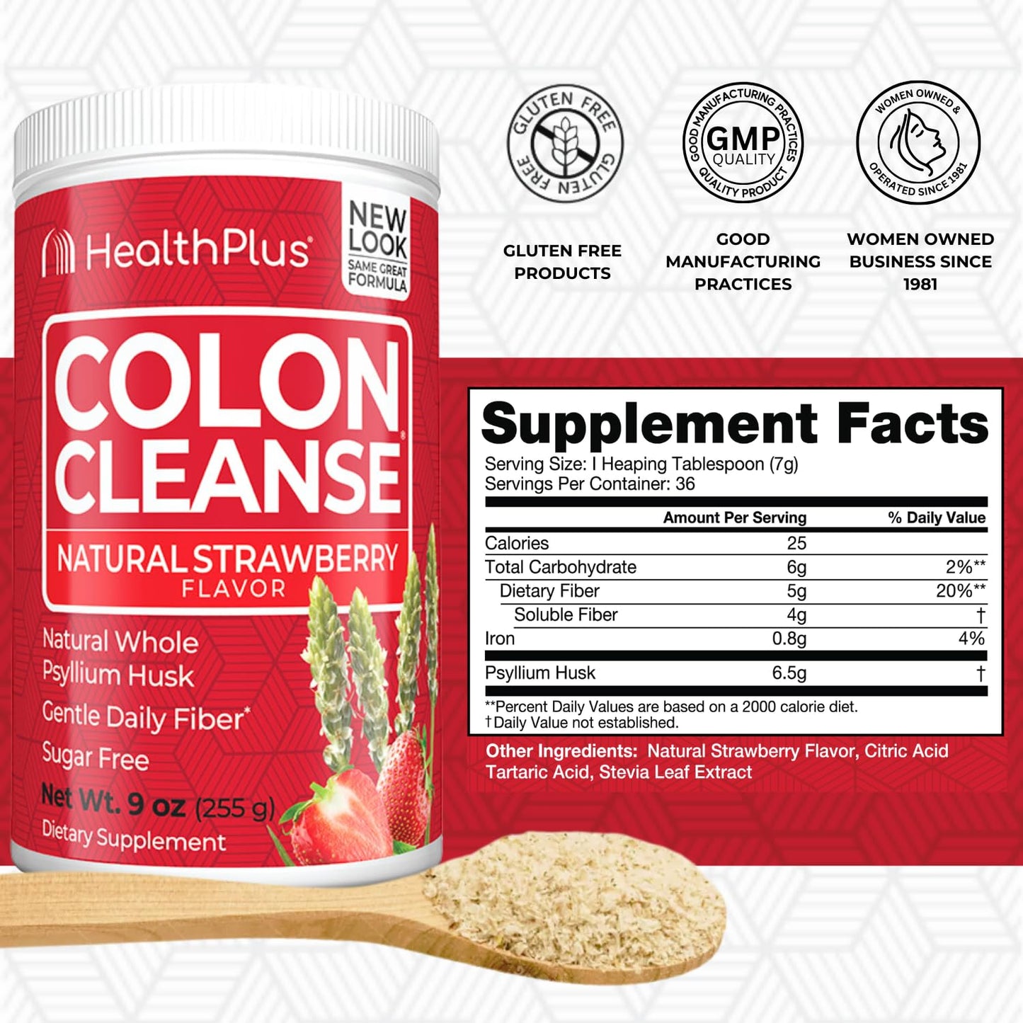 Health Plus Colon Cleanse - Psyllium Husk, Strawberry, 9 oz, 36 Servings