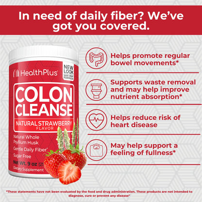 Health Plus Colon Cleanse - Psyllium Husk, Strawberry, 9 oz, 36 Servings